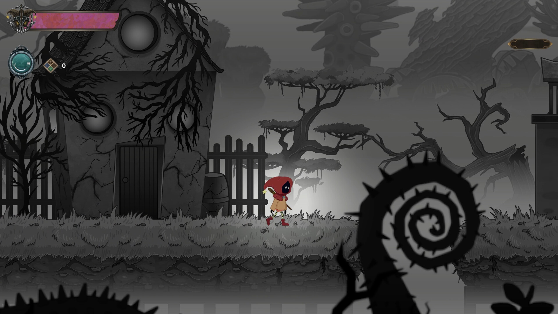 Canvania’s red-hooded adventurer explores a hand-drawn woodland